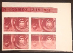 Romania 1961 LP 516 a, primul om in cosmos Bloc de 4 timbre margine coala foto