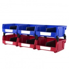 Set 6 cutii pentru organizare accesorii, Stivuibile, cleme incluse, Albastru/Rosu, 276 x 279 x 128 mm