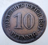 Moneda Germania 10 Pfennig 1897 A, KM# 12, Cupru-Nichel, 21.11mm