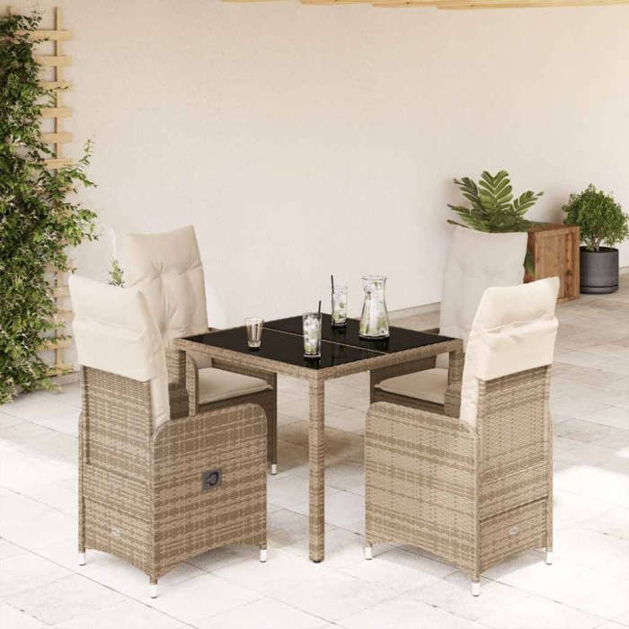 Gossi set bistro de gradina, 5 piese, cu perne, bej, poliratan