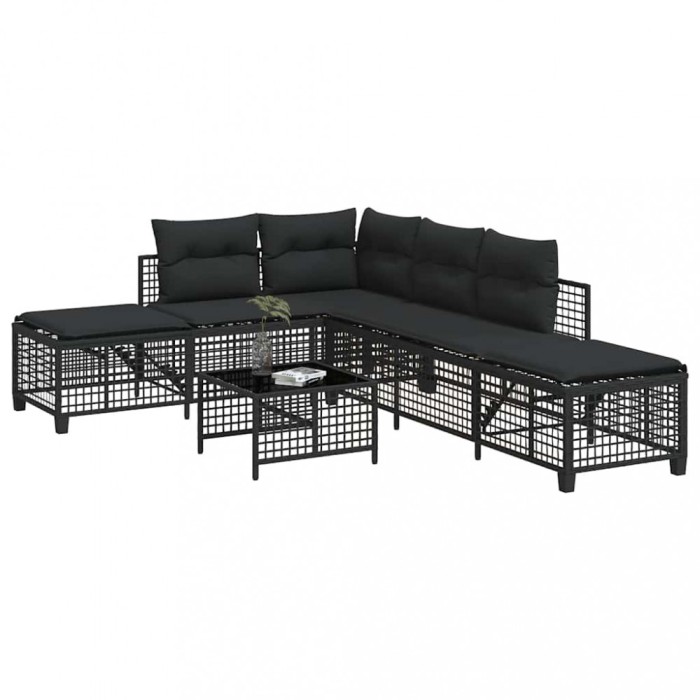 vidaXL Set mobilier colțar de grădină cu perne 3 piese negru poliratan 365444