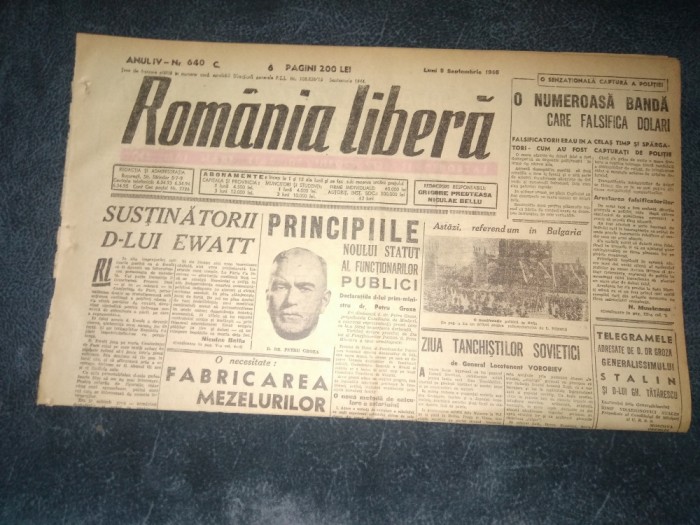 ZIAR ROMANIA LIBERA 9 SEPTEMBRIE 1946