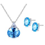 Cumpara ieftin Set Colier si Cercei Din Argint Piatra Blue Gem SET399D, Argintboutique