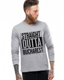 Bluza barbati gri cu text negru - Straight Outta Bucuresti - L