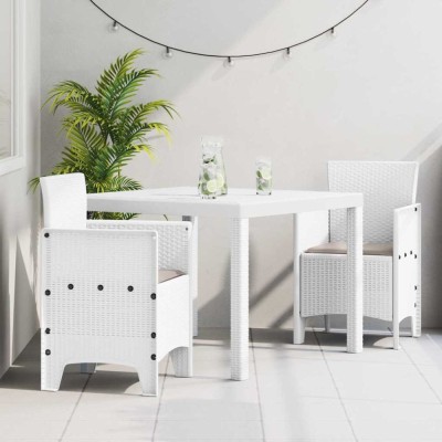 vidaXL Set mese grădină 3 pcs Alb 100 x 100 x 73 cm Ratan plastic foto
