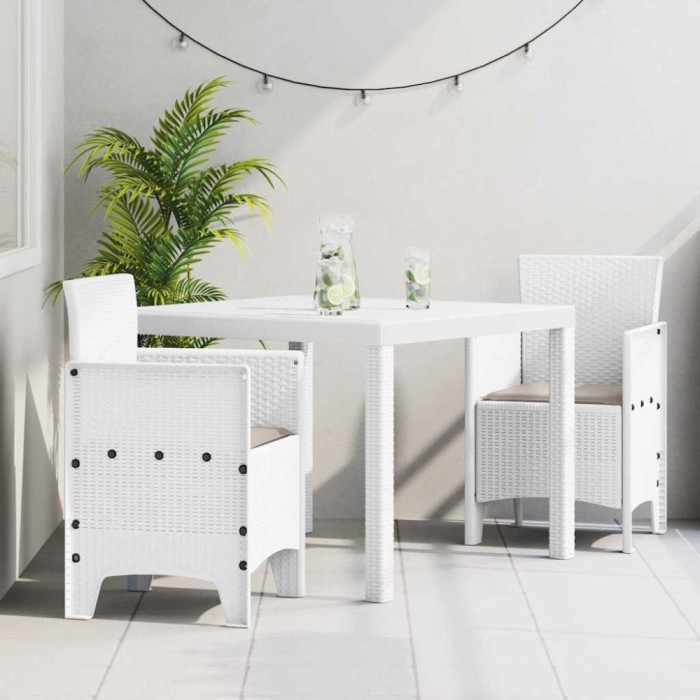vidaXL Set mese grădină 3 pcs Alb 100 x 100 x 73 cm Ratan plastic