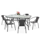 Set mobilier gradina Mirpol Lerkules 6 persoane cu cadru metalic, blat sticla, scaune poliratan, orificiu umbrela