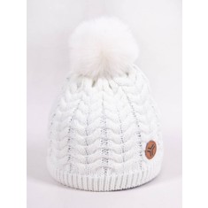 Fes de iarnă cu pompon și logo, alb (Marime Disponibila: 18-24 luni)