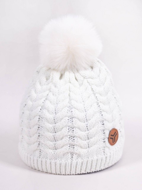 Fes de iarnă cu pompon și logo, alb (Marime Disponibila: 4 ani)