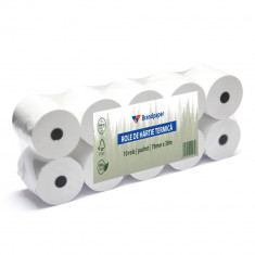 Set 10 Role Termice ROLLIS, 79mm x 30m, Hartie Termica 48 g/m² fara Bisfenol A (BPA), Tub 12 mm