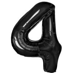 Balon din folie metalizata, flippy, figurina cifra, tema aniversare 80 cm, ambalaj individual, pai inclus, umflare cu aer sau heliu, negru, cifra 4