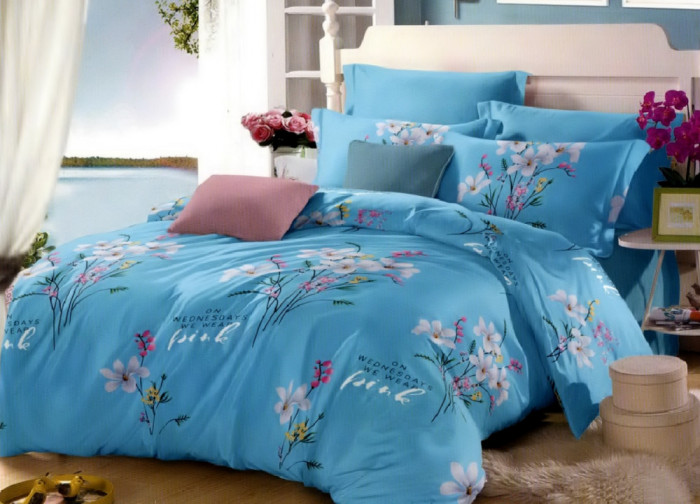 Lenjerie de pat pentru o persoana cu husa elastic pat si fata perna dreptunghiulara, Wednesday, bumbac mercerizat, multicolor