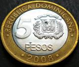 Cumpara ieftin Moneda exotica - bimetal 5 PESOS - REPUBLICA DOMINICANA, anul 2008 * cod 3341, America Centrala si de Sud