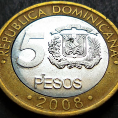 Moneda exotica - bimetal 5 PESOS - REPUBLICA DOMINICANA, anul 2008 * cod 3341