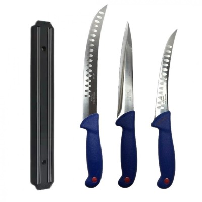 Set profesional de macelarie, injunghiat, transat, dezosat, filetat, 3 cutite, suport magnetic foto