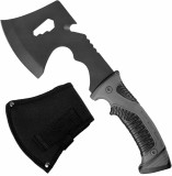 Topor camping, multifunctional, lama otel, maner cauciuc, 30 cm, husa protectie, gri