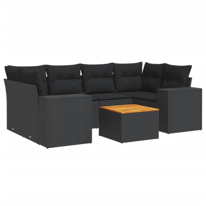Set canapele de gradina cu perne, 7 piese, negru, poliratan