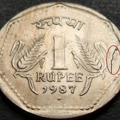 Moneda 1 RUPIE - INDIA, anul 1987 *cod 3069 = A.UNC EROARE