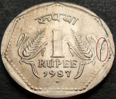 Moneda 1 RUPIE - INDIA, anul 1987 *cod 3069 = A.UNC EROARE foto