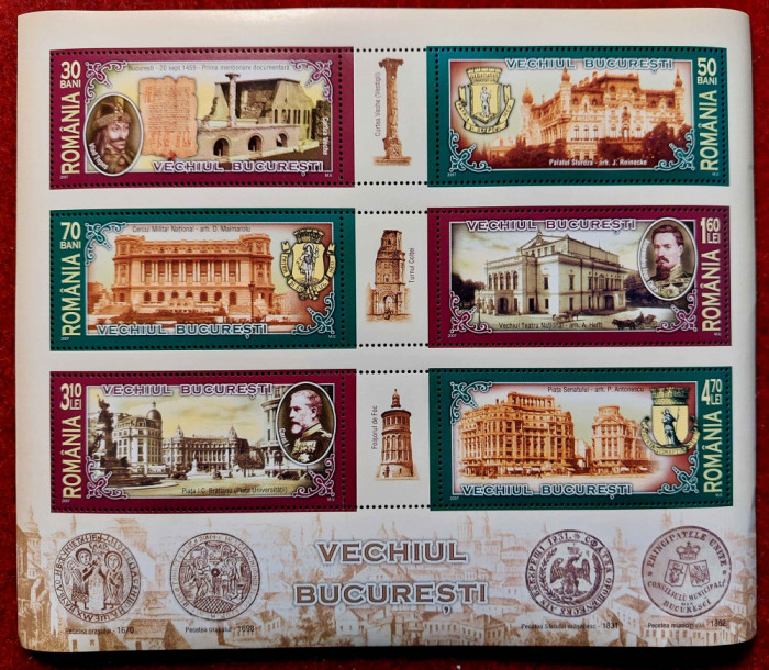 2007 &quot; Vechiul Bucuresti &quot;, LP 1763 b - seria de 6 in bloc , colita 397, MNH