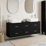 Cumpara ieftin Set dulap baie 3 buc. Negru 136 x 35 x 80 cm Lemn prelucrat