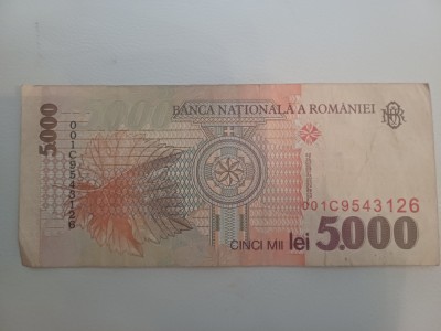 Bacnota 5000 lei Lucian Blaga 1998 foto