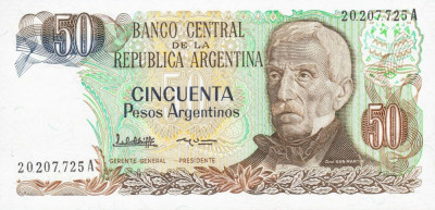 ARGENTINA █ bancnota █ 50 Pesos Argentinos █ 1983-84 █ P-314 █ UNC necirculata foto