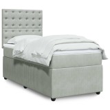 Gossi pat box spring cu saltea, gri deschis, 90x190 cm, catifea