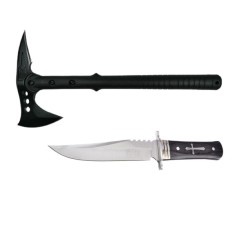 Set Topor Survivor 39 cm si Cutit de vanatoare 28 cm , DEPOX&reg; , negru ,husa inclusa