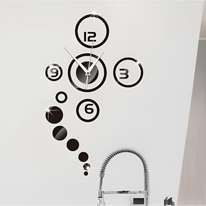 Ceas Decorativ Sticker, Fara Zgomot, Planetar, 800 mm x 400 mm, Negru
