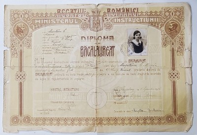 LICEUL DE FETE DIN CAMPULUNG MUSCEL , DIPLOMA DE BACALAUREAT , 1931 foto