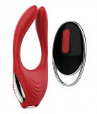 Cumpara ieftin Vibrator Cuplu Eros Red Revolution, Remote Control, 12 Moduri Vibratii, Silicon, USB, Rosu, DREAM Toys