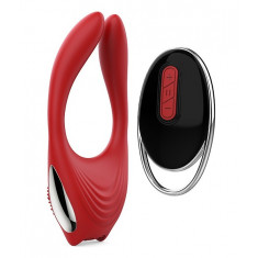 Vibrator Cuplu Eros Red Revolution, Remote Control, 12 Moduri Vibratii, Silicon, USB, Rosu