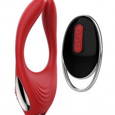 Vibrator Cuplu Eros Red Revolution, Remote Control, 12 Moduri Vibratii, Silicon, USB, Rosu