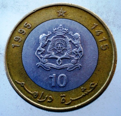 7.911 MAROC 10 DIRHAMS 1995 BIMETAL foto