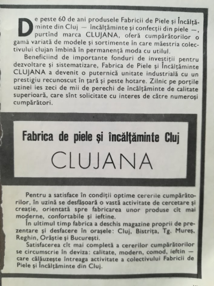 1973 Reclama Fabrica Piele si Incaltaminte CLUJANA 24 x 17 comunism CLUJ |  Okazii.ro