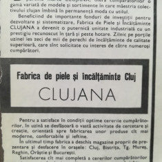 1973 Reclama Fabrica Piele si Incaltaminte CLUJANA 24 x 17 comunism CLUJ