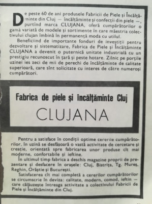 1973 Reclama Fabrica Piele si Incaltaminte CLUJANA 24 x 17 comunism CLUJ foto