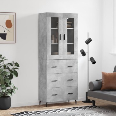 Dulap &amp;icirc;nalt, gri beton, 69,5x34x180, lemn compozit foto