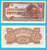 Malaya (p#M4) 50 Cents 1942 aUNC 'Banana Money'; (ROG CITITI DETALIILE!); ocupația japoneză