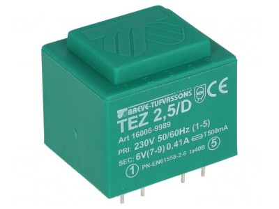 Transformator &amp;icirc;ncapsulat 2,5VA 230V la 6V PCB foto