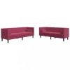 Set canapele Chesterfield perne rulou 2 piese rosu vin catifea