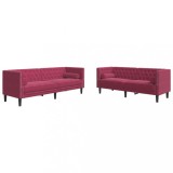 Set canapele Chesterfield perne rulou 2 piese rosu vin catifea