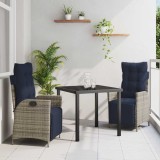 vidaXL Set de masă pentru grădină cu pernă 3 pcs Gri și negru Ratan 3380582