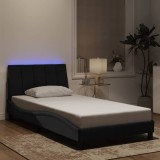 VidaXL Cadru de pat cu lumini LED, negru, 100x200 cm, catifea
