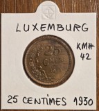 25 centimes 1930, Luxemburg, &icirc;n cartonaș, Europa