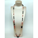 Cumpara ieftin Colier Argint 925 placat aur cu Coral Roșu Natural și Agat Negru Sharon - 89cm, Made in Italy