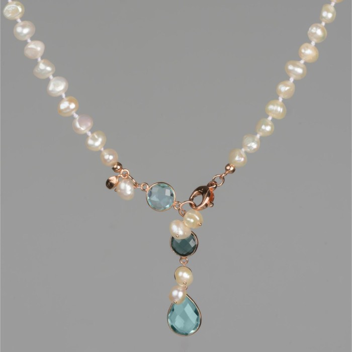 Choker Jolly din perle și cuarț albastru celest