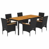 Cumpara ieftin Set mobilier gradina perne 7 piese negru poliratan/lemn acacia