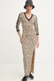 Adidas Originals rochie Leopard culoarea bej, maxi, mulată, IX7418